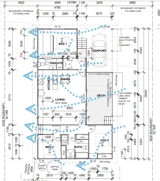 Floor plan showing how the house is designed to make the most of the summer sea breezes.
